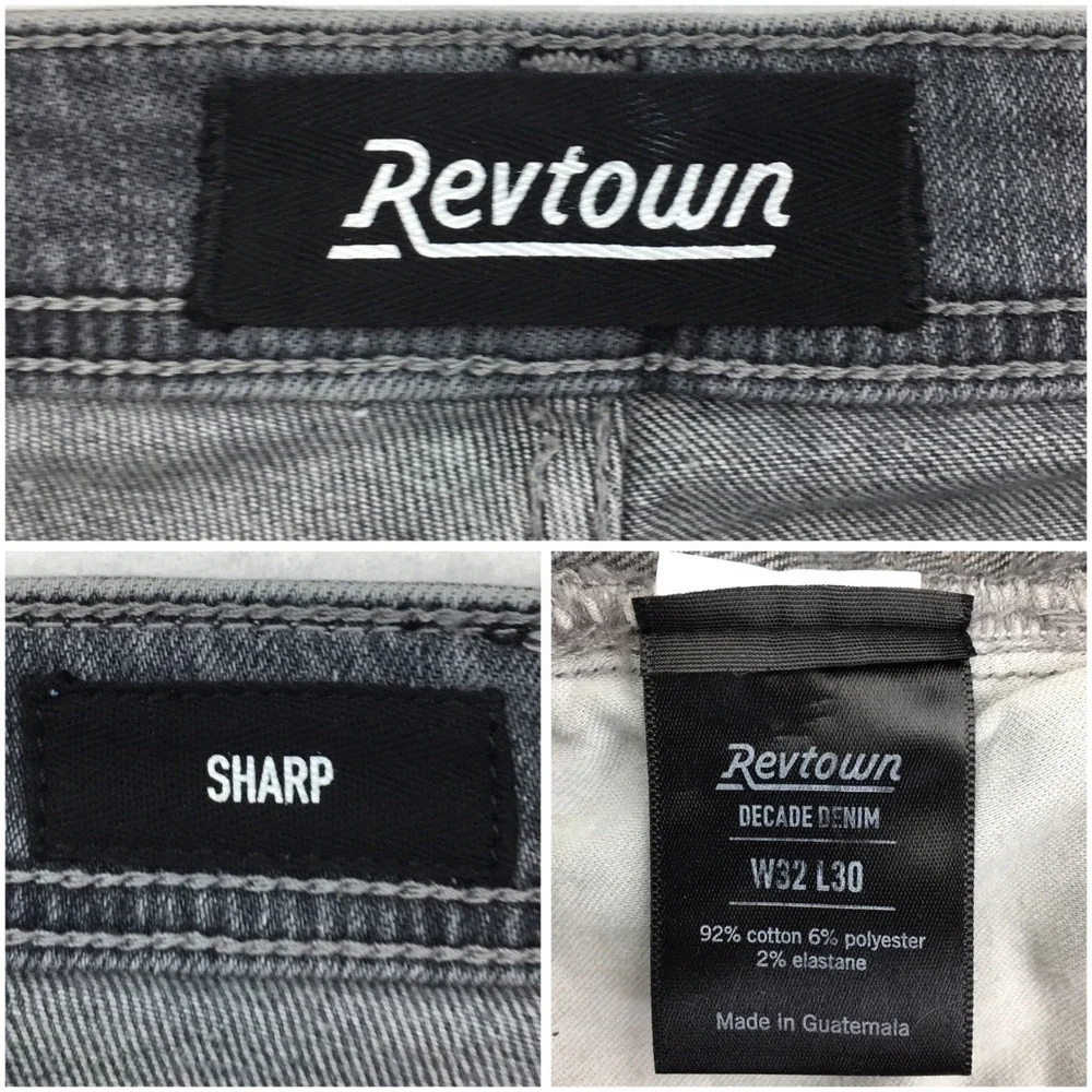 Revtown Sharp Decade Denim Jeans Mens 32x30 Gray Slim Straight Stretch Pants
